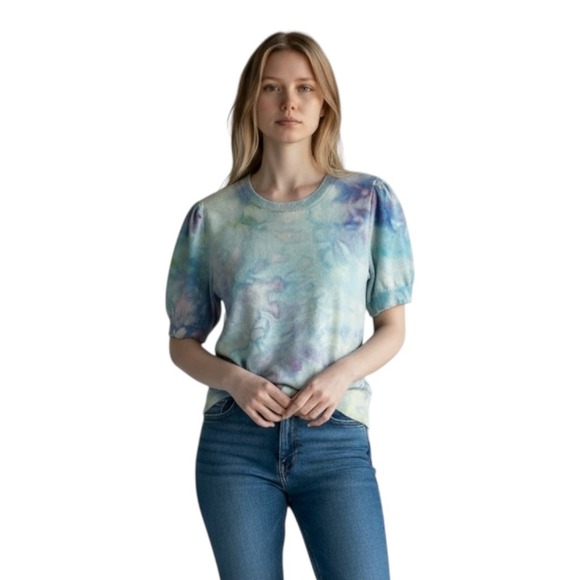 LOFT Tops - LOFT Large Top Handmade Tie‎ Dye Puff Sleeve Blue Purple Knit Boho Whimsy 1545